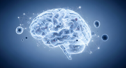 Digital Brain Illustration with Network Connections and Neurons