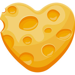 Fototapeta premium Heart shaped cheese with holes and bite mark on yellow background representing love and food