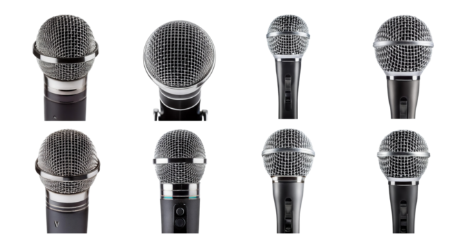 Various Microphones for Audio Recording and Performance Use, Bundle Set Collection, Isolated on Transparent Background
