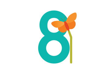 Number eight with butterfly net design clipart