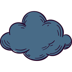 Dark Blue Cartoon Cloud Shape Isolated on Transparent Background Simple Doodle Illustration