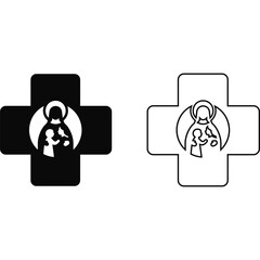 A cross design with mary and child jesus in black and white representing religious symbolism and faith silhouette