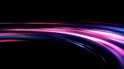 Abstract swirling light trails of pink, white, red, blue on black background - Powered by Adobe