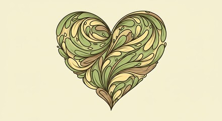 Artistic Heart Illustration with Swirling Leafy Patterns and Earthy Tones.