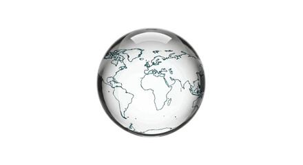 Minimalist glass sphere containing a transparent world map, representing global business and travel