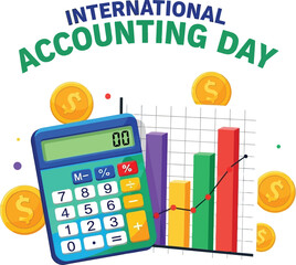 Fototapeta premium International accounting day illustration with calculator, coins, and graph