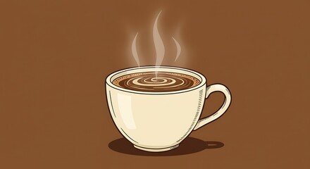 A steaming hot cup of fresh brewed coffee illustration.