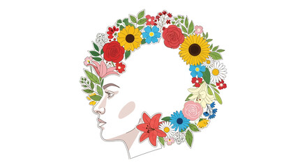 Elegant Floral Wreath Adorning a Woman's Profile in Bloom