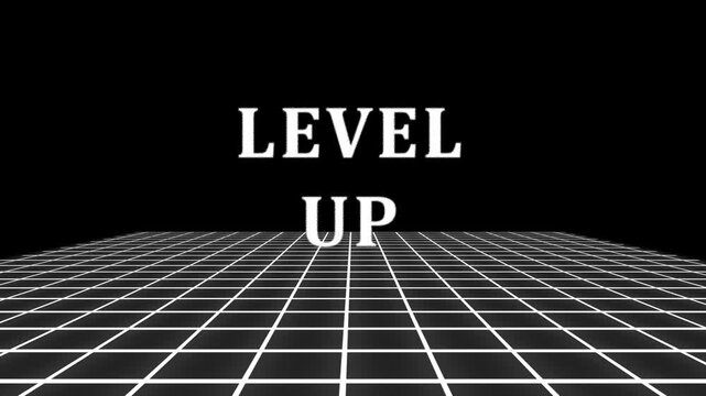 Level Up Text Animation on Digital Grid Background. digital design with level up text and white backdrop for achievement and gaming concepts.  - Powered by Adobe