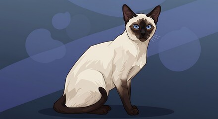Elegant Siamese Cat Illustration with Striking Blue Eyes.