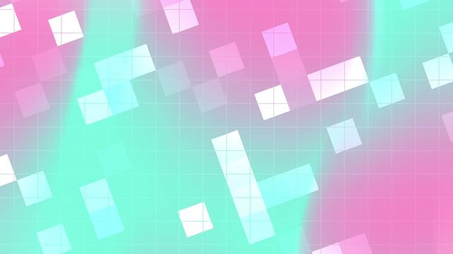Abstract geometric pattern in pink and green with squares and grid lines. Perfect for backgrounds, digital designs, and prints.