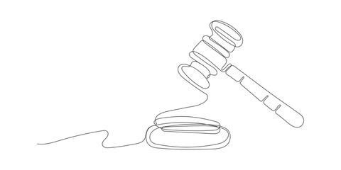 Continuous Simple Line Art of a Judge's Gavel on Stand, Line Art Hammer of Justice