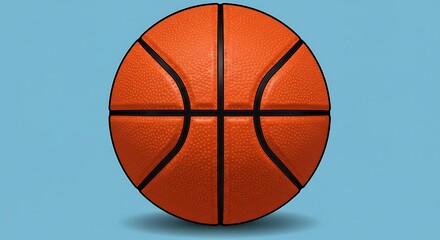 Orange basketball with black lines on a light blue background.