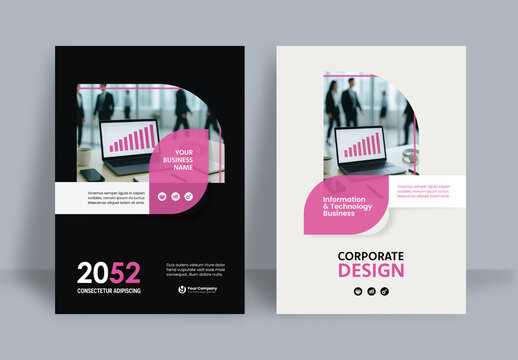 Business Report Cover Template &ndash; Pink and Black  Geometric Layout (A4)
