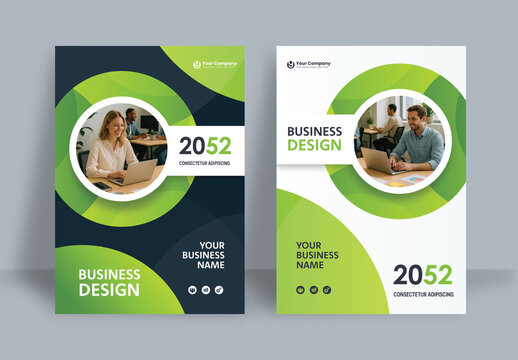 Business Report Cover Template &ndash; Green and Black Geometric Layout (A4)