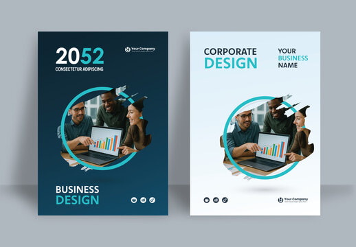 Business Report Cover Template &ndash; Green and Blue Geometric Layout (A4)
