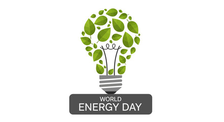 Illustrative design for World Energy Day, featuring a vibrant lightbulb crafted from green leaves, promoting eco-friendly power and a sustainable future for our planet