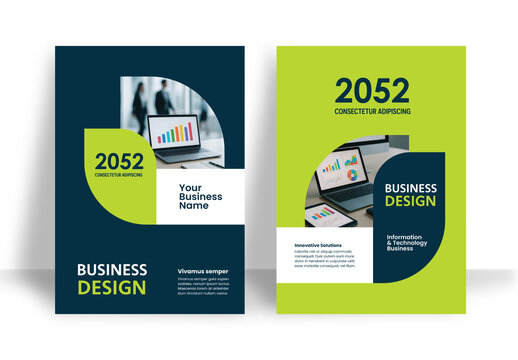 Business Report Cover Template &ndash; Green and Black Geometric Layout (A4)