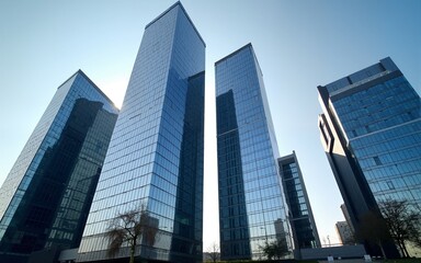 Obraz premium Reflective skyscrapers, business office buildings. High quality