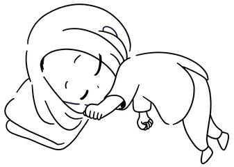 お昼寝する女性の線画