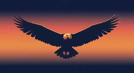 Majestic Eagle Soaring Against Sunset Sky - Freedom and Power.