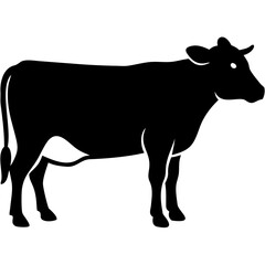 Elegant black silhouette of a healthy cow standing gracefully, perfect for agriculture, food branding, or farm-themed projects.