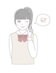 人さし指をたてる制服の女の子