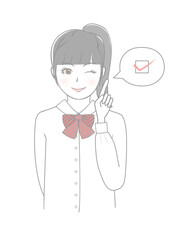 人さし指をたてる制服の女の子