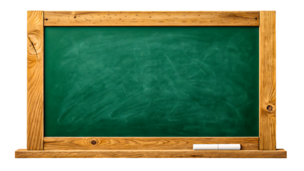 Green chalkboard with wooden frame and chalk isolated on background
