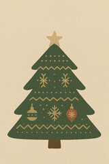 クリスマスツリーイラスト（グリーン＆ベージュ）