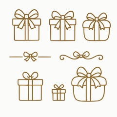 プレゼントボックスとリボン飾りのイラストセット