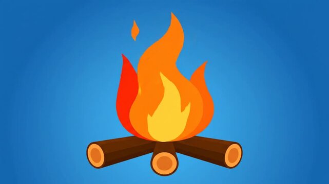 Simple Cartoon Campfire with Burning Logs Animation.