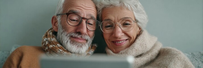 Joyful Senior Couples Winter Telehealth Check Modern Aging, Well-being Content for Healthcare Marketing and Social Media