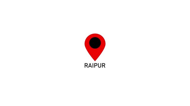 location of the city of Raipur ,the name of the place with the location has been displayed, sign animated GPS location tracking icon . 4k video
