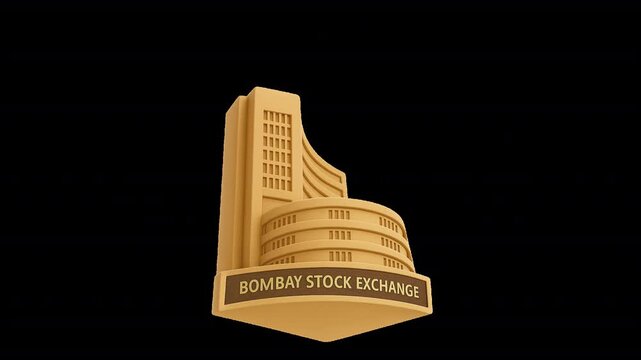 High-quality 3D animation of the Bombay Stock Exchange with 200 Indian Rupee notes. Perfect for finance, investment, banking, and economy visuals. 5-sec transparent motion graphic loop.