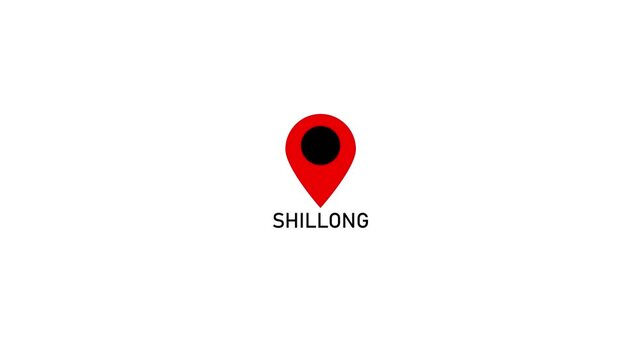 location of the city of Shillong ,the name of the place with the location has been displayed, sign animated GPS location tracking icon . 4k video