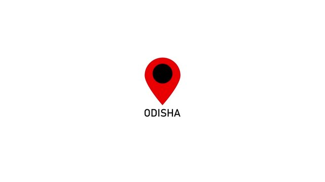 location of the city of Odisha ,the name of the place with the location has been displayed, sign animated GPS location tracking icon . 4k video