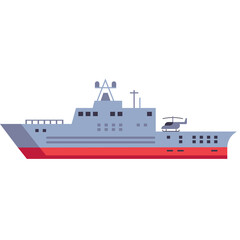 Modern gray and red vessel with helicopter deck and antenna detail on white background detailed...