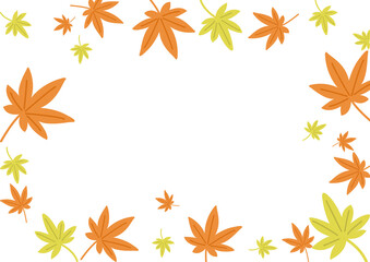 紅葉シンプルな飾り枠　イラスト　背景,秋の素材,11月,10月,モノクロ,白黒,もみじ,カエデ,