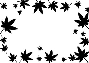 紅葉シンプルな飾り枠　イラスト　背景,秋の素材,11月,10月,モノクロ,白黒,もみじ,カエデ,