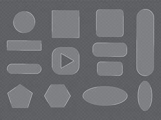 Vector art of glass morphism effect shapes set with transparent glass plate elements