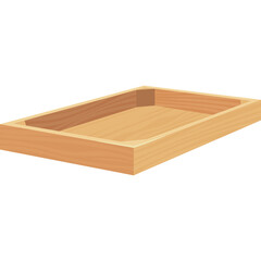 Empty Wooden Tray with Light Brown Grain and Rectangular Shape on White Background