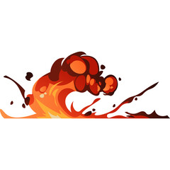 Explosive burst of red and orange fire with dark brown debris flying on a transparent background abstract motion effect