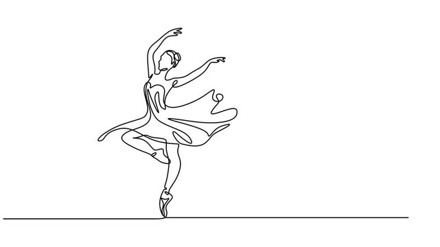 Ballerina dancing a dying swan. Animated sketch drawing concept ballet line, Beauty sexy dancer concept logo, Minimalist poster print art. Full length one line animation. Continuous video with line.