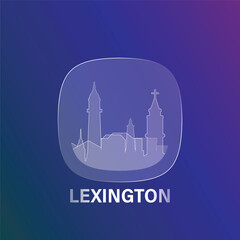 Lexington, USA Kentucky state: icon and logo prototype with glass liquid effect. Flat emblem with shapes of landmarks. Concept for mobile app, sticker, web element