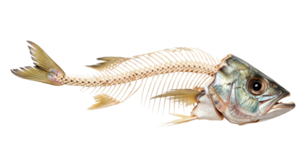 Striking fish skeleton artwork, marine life remains, anatomical study of sea creatures, scientific design