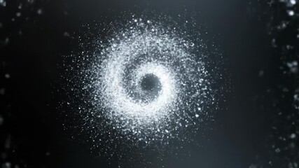 Bright white and silver particles forming a glowing, spiraling vortex in a seamlessly looping abstract background silver, seamlessly, event