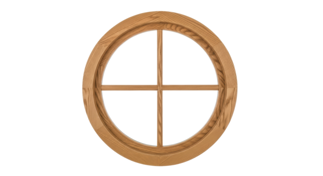 Oval wooden window frame offers unique architectural detail for home design projects and stylish interiors