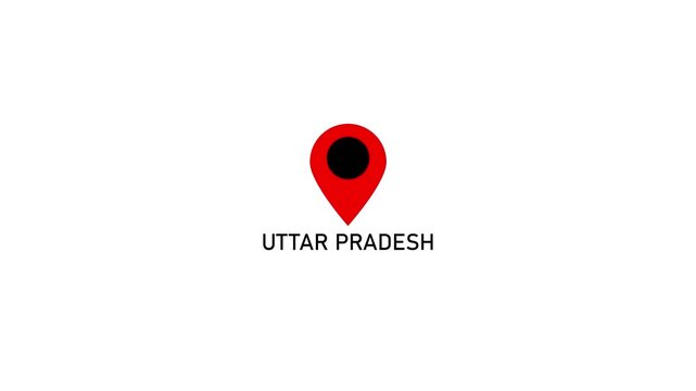 location of the city of Uttar Prodesh ,the name of the place with the location has been displayed, sign animated GPS location tracking icon . 4k video