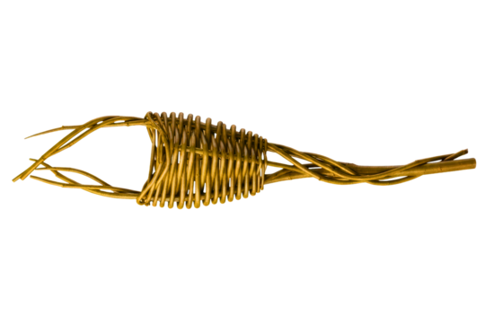 Traditional handmade wicker fish trap for fishing equipment on a transparent background